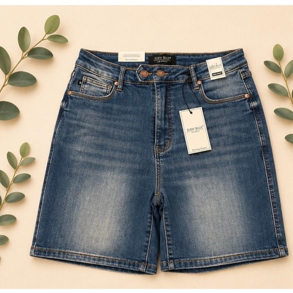 Judy Blue Denim Double Button Bermuda High Waist Shorts, XL